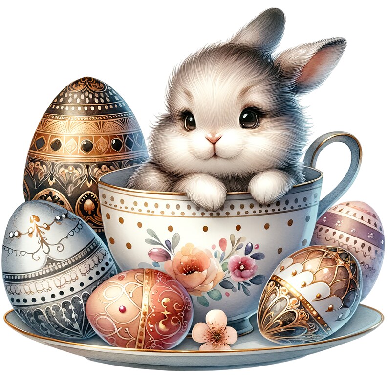 Watercolor Easter Bunny Clipart: Floral Spring PNG Graphics (Digital Download) image 9