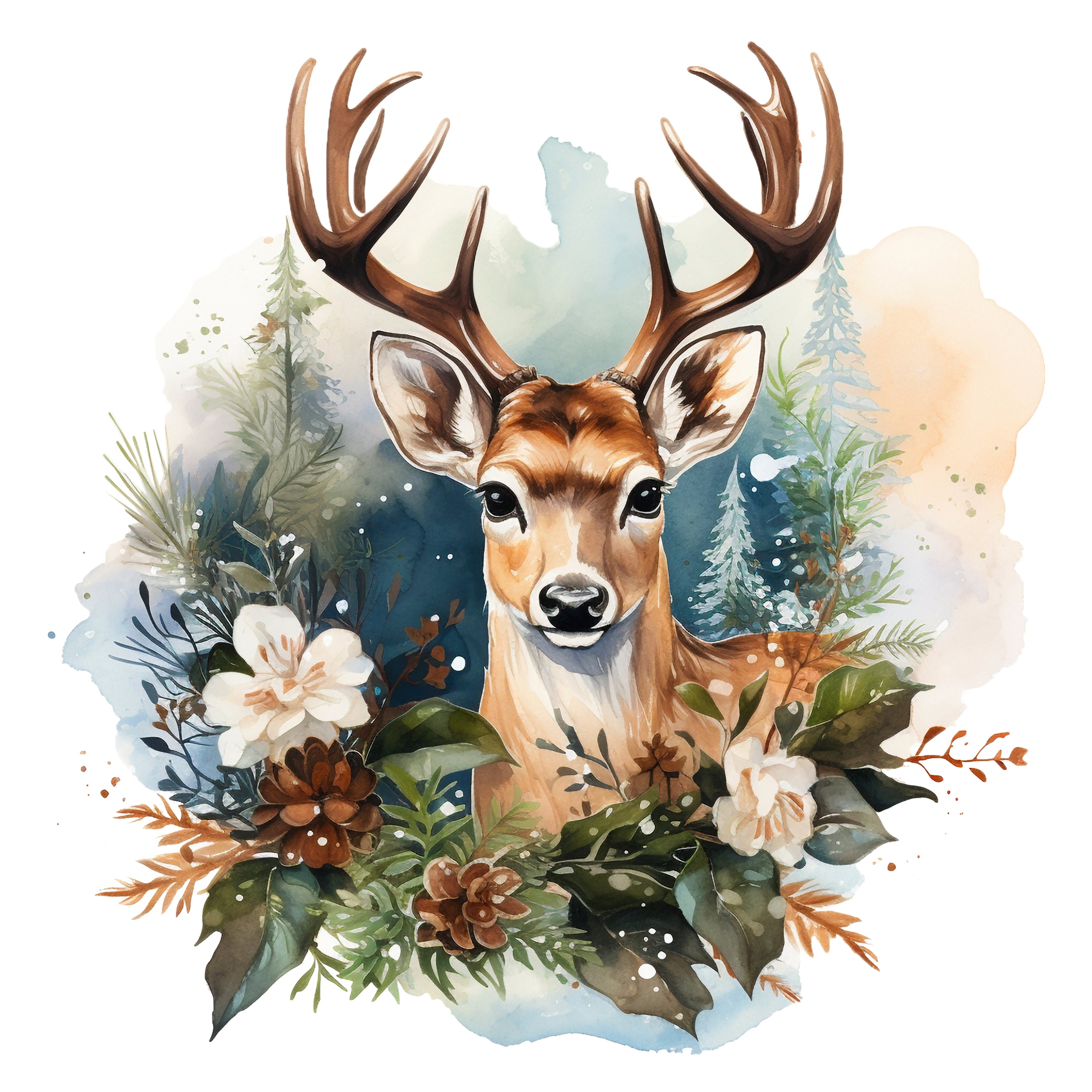 Christmas Deer Clipart,watercolor Deer Clipart,deer Clipart,christmas ...