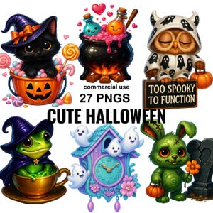 Cute Halloween Clipart PNG, Halloween Clipart Bundle, Cute Ghost PNG, Cute Ghost Clipart,Kawaii Halloween Clipart,Halloween Ghost Clipart