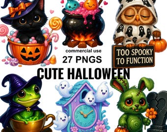 Cute Halloween Clipart PNG, Halloween Clipart Bundle, Cute Ghost PNG, Cute Ghost Clipart,Kawaii Halloween Clipart,Halloween Ghost Clipart