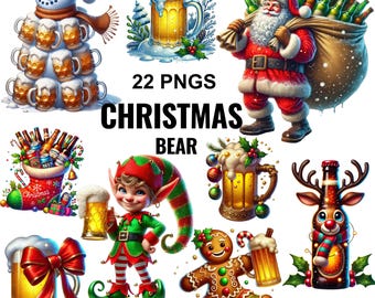 Christmas Beer Clipart: Festive Holiday PNG Bundle (22 Images)