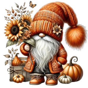 Watercolor Fall Gnome Clipart: Autumn Pumpkin PNG (Digital Download)