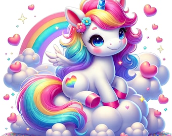 バレンタインのベビーユニコーンクリップアート：レインボーユニコーン