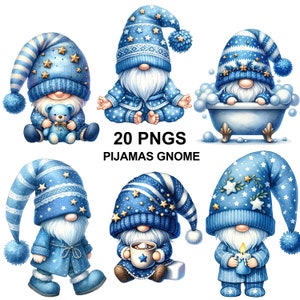 Watercolor Pajama Gnome Clipart: Bedtime PNG Images (Digital Download)
