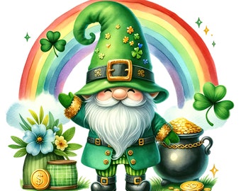 Watercolor St Patrick's Day Gnome Clipart Bundle (Digital Download)