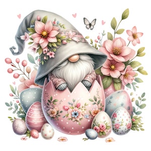 Paquete de imágenes prediseñadas de gnomo de Pascua, gnomo de Pascua, imágenes prediseñadas de jardín, gráficos png de huevos de Pascua, gráficos png de gnomo de primavera, sublimación de gnomos, gnomos png