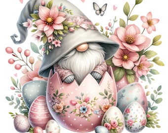 Easter Gnome Clipart Bundle: Spring Garden PNG Graphics (Digital Download)