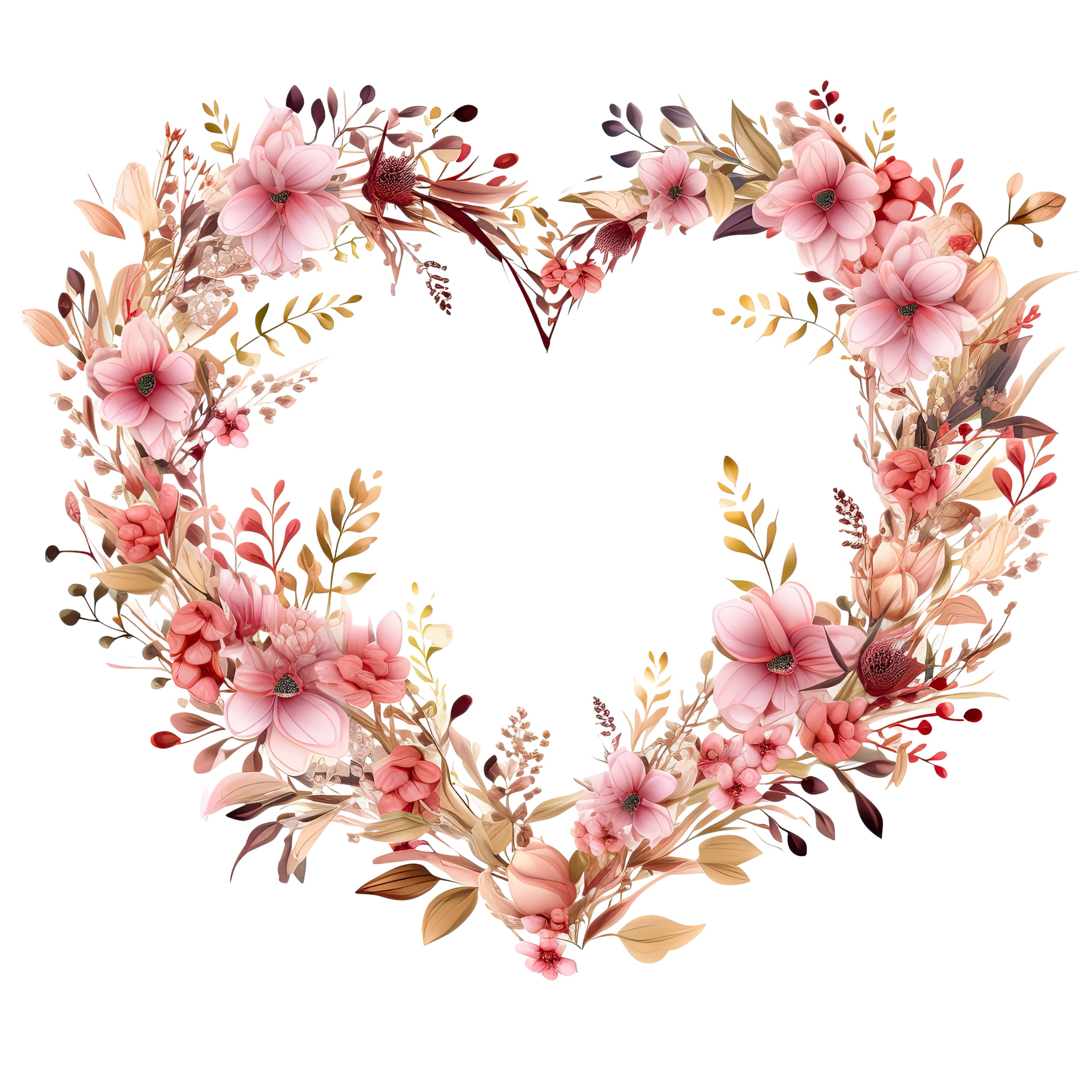 Watercolor Valentine Heart Wreath Clipart: Floral Heart Pngs (digital ...