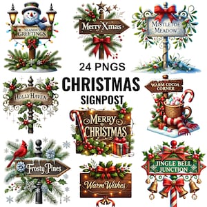 Kerst wegwijzer clipart, feestelijke bord graphics, houten borden clipart, wegwijzer clipart, kerst borden clipart, vakantie borden clip