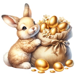 Watercolor Easter Bunny Clipart: Floral Spring PNG Graphics (Digital Download) image 5