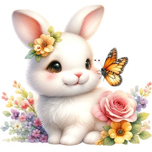 Watercolor Easter Bunny Clipart: Floral Spring PNG Graphics (Digital Download) image 8