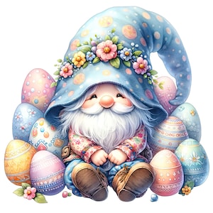 Pacchetto clipart acquerello Pasqua Gnome, Clipart Gnome Pasqua, Grafica Gnome, Uova di Pasqua, Illustrazioni Gnome, ClipArt di Pasqua, Gnome Png