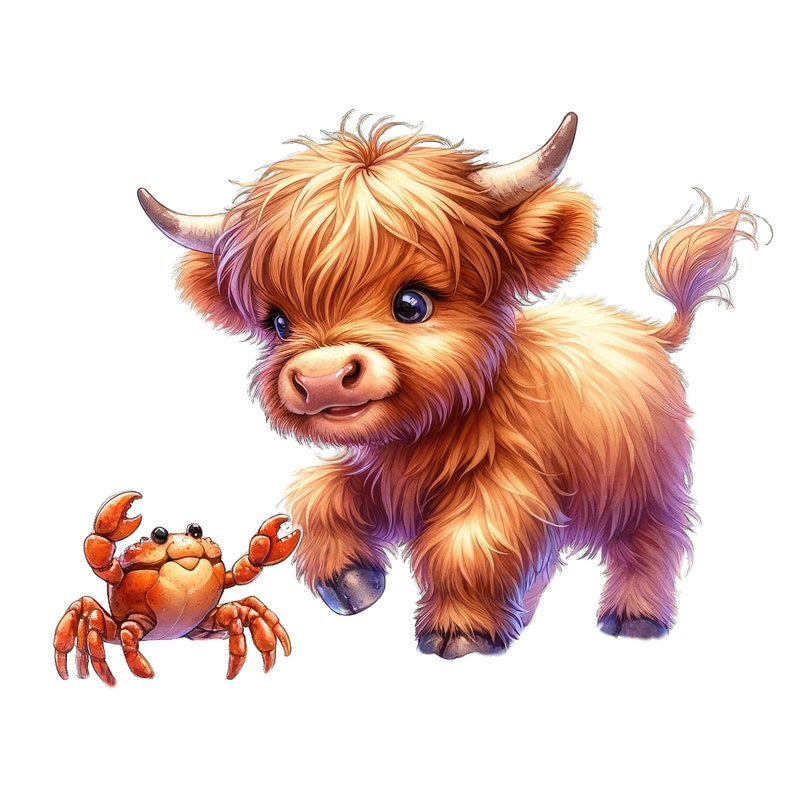 Summer Highland Cow Clipart Beach Theme PNG Bundle (digital Download