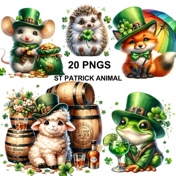 Watercolor St Patricks Animal Clipart, Cute Animals Pngs, Patrick's Images, St Patrick Designs, Animal Designs, St Patricks Animal Png