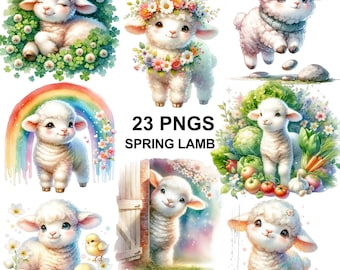 Clipart di agnello acquerello: grafica PNG di primavera e Pasqua (download digitale)