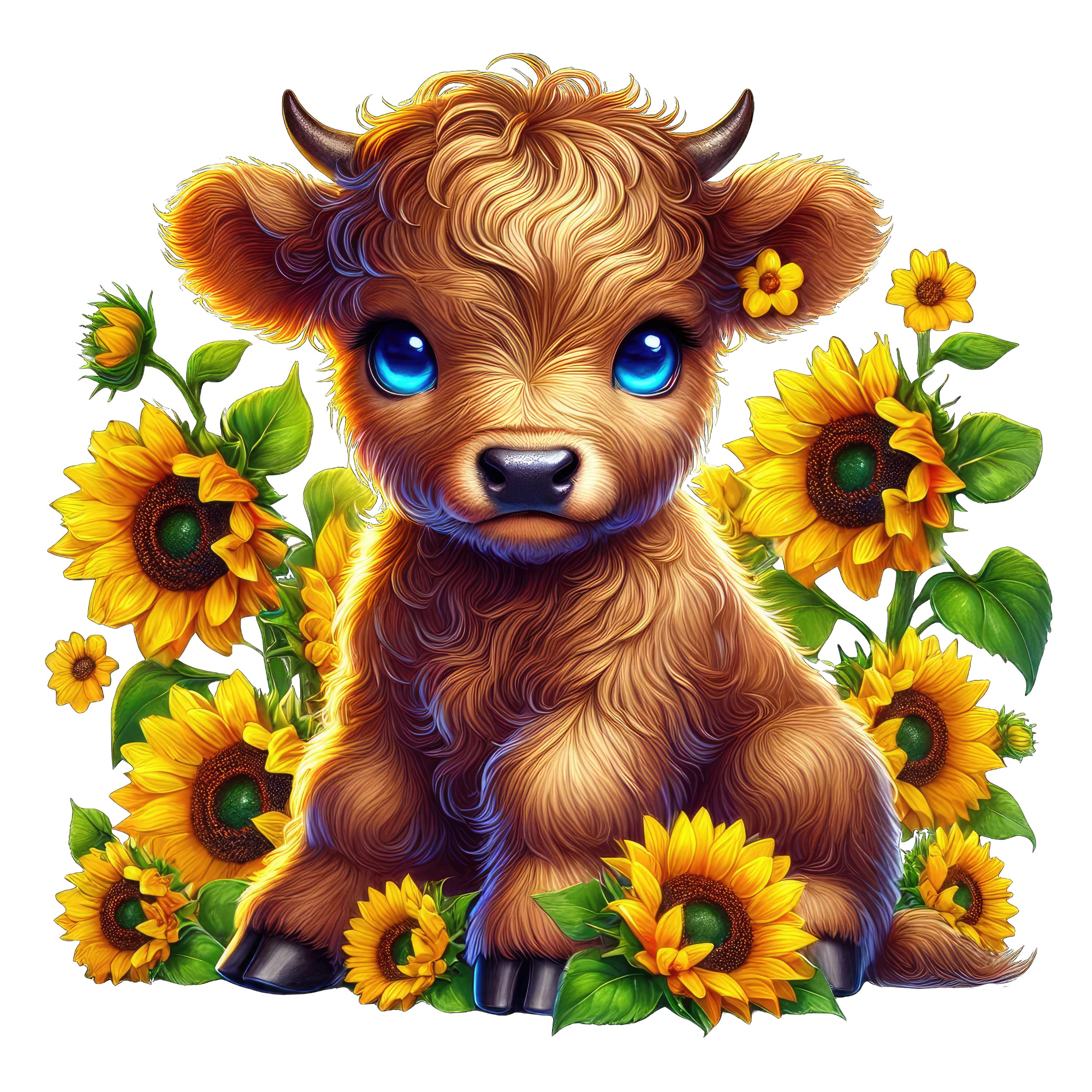 Sunflower Highland Cow Collection Clipart, Highland Cow Flower, Cute ...