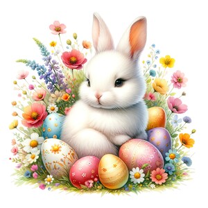 Watercolor Easter Bunny Clipart: Floral Spring PNG Graphics (Digital Download) image 3
