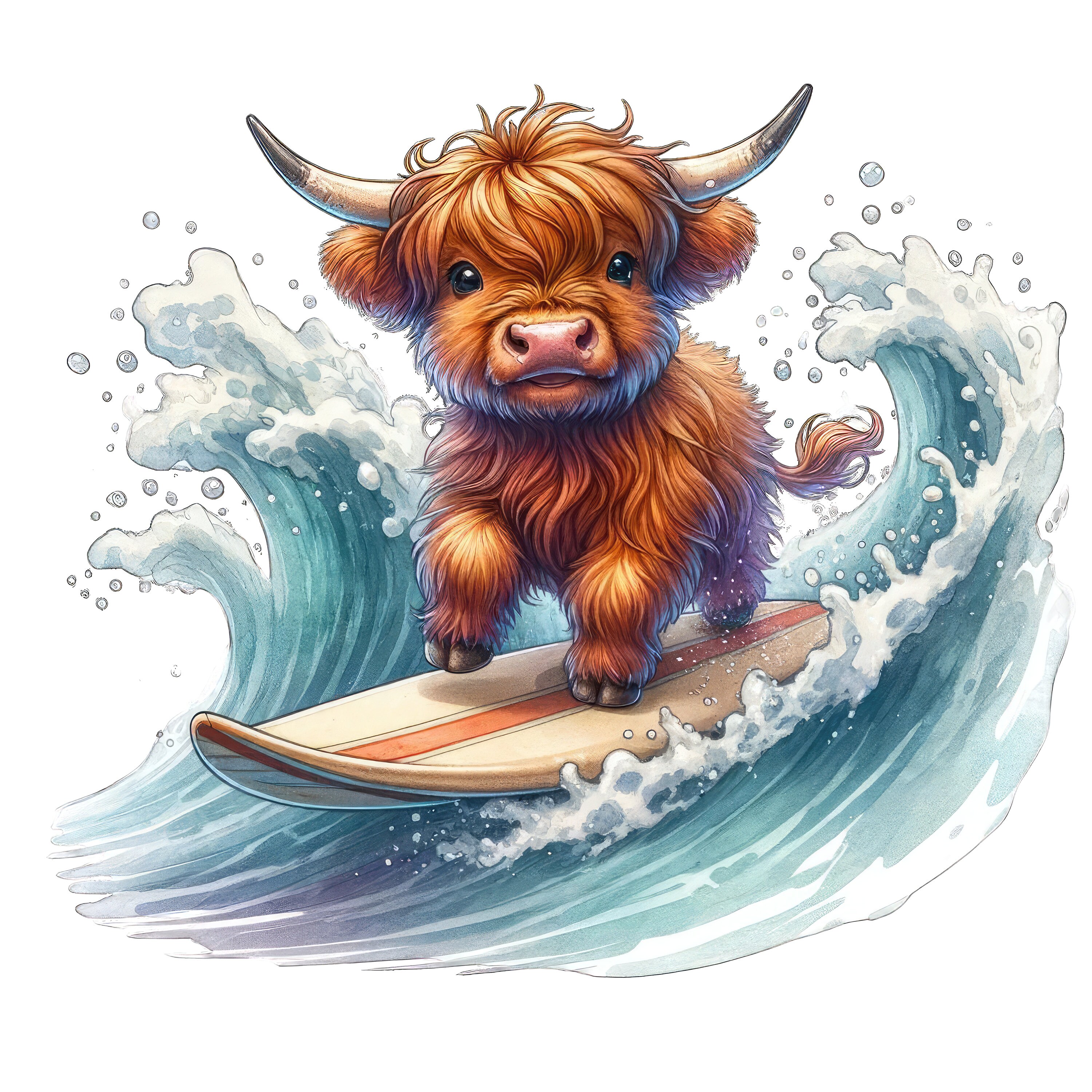 Summer Highland Cow Clipart Beach Theme PNG Bundle (digital Download