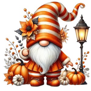 Fall Gnome Clipart Bundle: Autumn Pumpkin Designs (Digital Download)