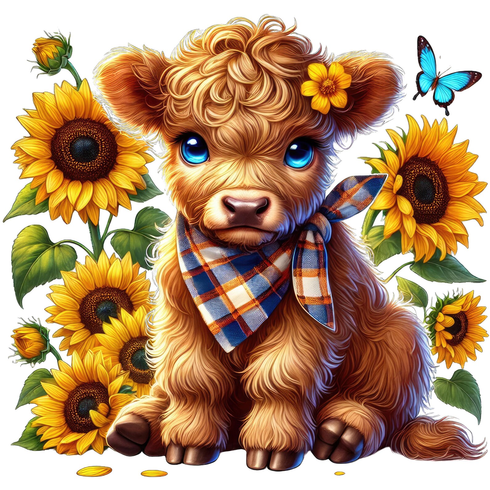Sunflower Highland Cow Collection Clipart, Highland Cow Flower, Cute ...
