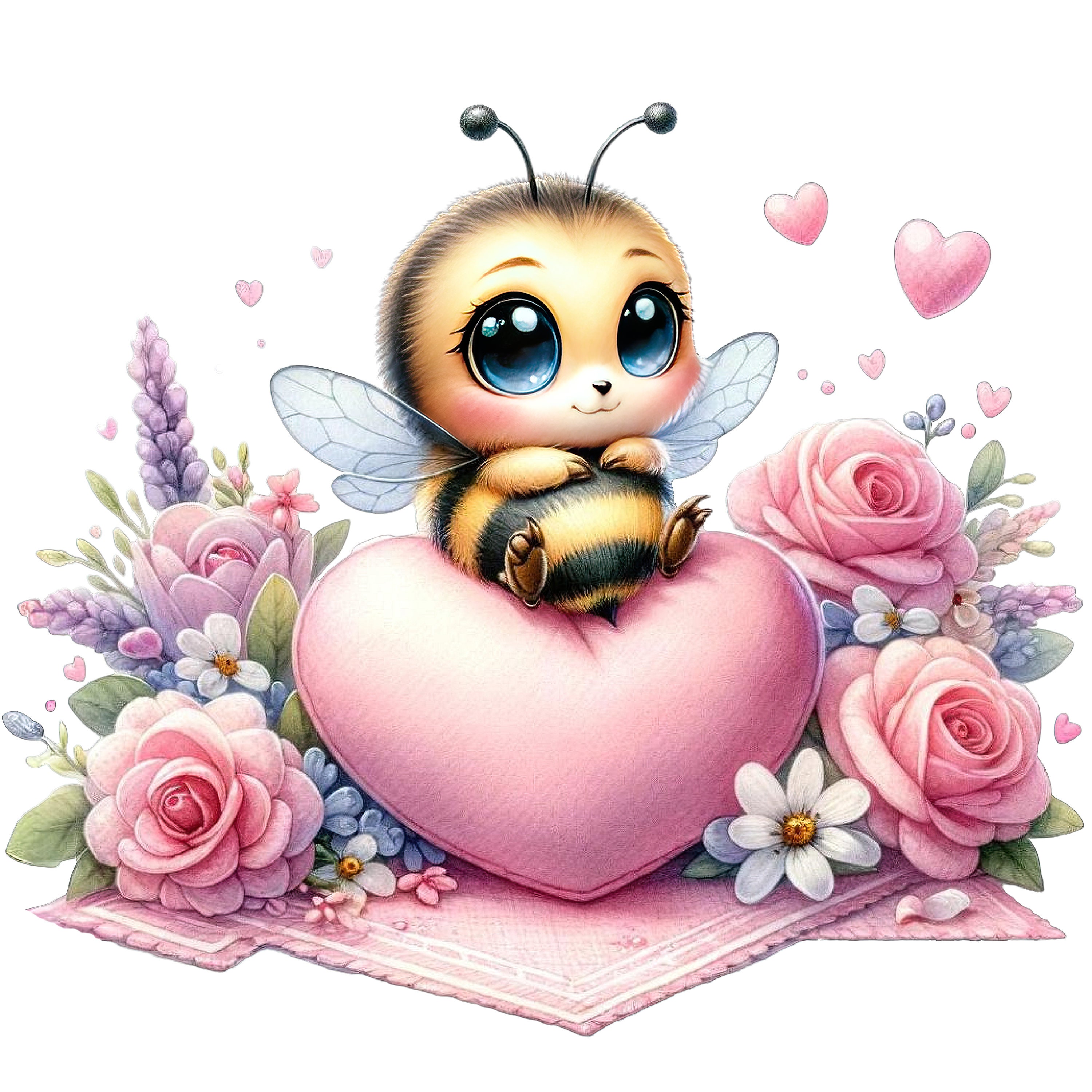Watercolor Valentine Bee Clipart, Cute Bee Clipart, Baby Bee Png, Cute