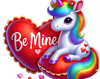 バレンタインのベビーユニコーンクリップアート：レインボーユニコーン
