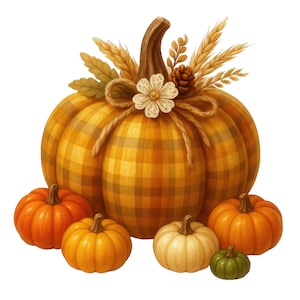 Plaid Pumpkin Clipart PNG Bundle: Sunflower Harvest Decor (Digital Download)