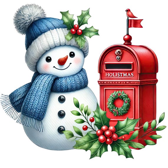 Watercolor Snowman Clipart, 22 PNG Blue Christmas Snowmen Bundle, Cute Winter Holiday Decor, Xmas Sublimation Graphics Digital Pack