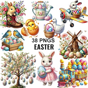 Clipart de Pâques, Pâques printemps Png, Bundle de cliparts de Pâques, oeuf de Pâques, Pâques mignons, Pâques Clip Art Png, Images de Pâques drôles, usage commercial