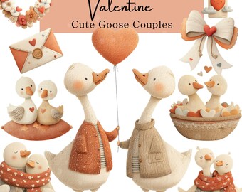 Silly Goose Valentine Watercolor Clipart Bundl, Hand-Drawn Nursery Valentine (PNG Commercial use Digital Download)