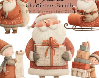 Christmas Watercolor Clipart Bundle: Santa, Elves, Nursery Art (Digital Download PNG)
