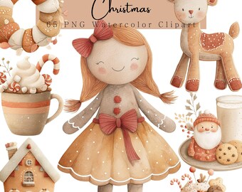 Watercolor Christmas Treats Clipart: Gingerbread, Candy Cane, Cozy Desserts Nursery Art (PNG Digital Download)
