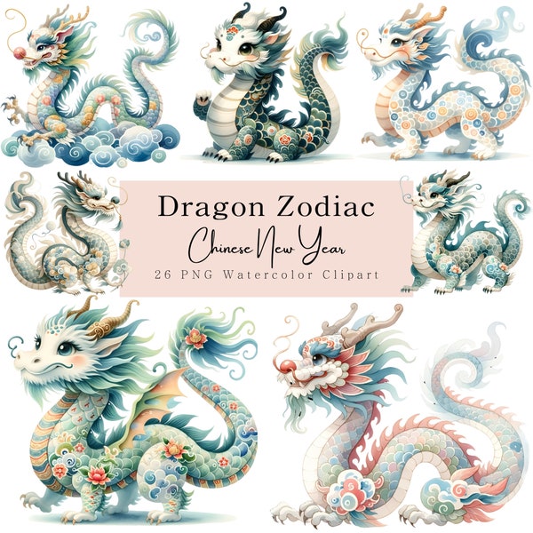 Dragon Zodiac, Lunar New Year 2024, Chinese Dragon PNG, Dragon Decoration, Dragon Watercolor Clipart, Chinese New Year 2024, Dragon PNG