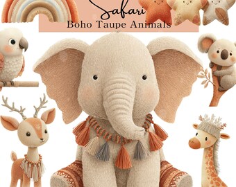 Boho Safari Animals Watercolor Clipart Bundle, Hand-Drawn Nursery Valentine (PNG Commercial use Digital Download)