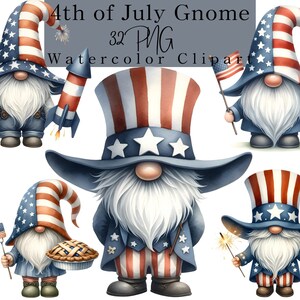 4th of July Gnome Clipart, Watercolor Independence Day, Memorial Day, Patriotic Soldier Gnome Graphics, Digital Download for Crafts & Decor