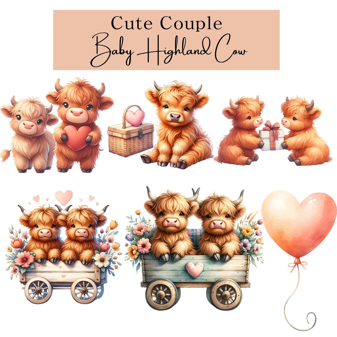 Cute Highland Cow PNG, Highland Cow Clipart, Highland Cow Baby Shower ...