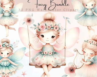Watercolor Baby Fairy Clipart PNG: Adorable Fairy House, Nursery Art for Decor (Digital Download)
