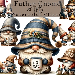 Gnomo del Día del Padre, descarga digital en acuarela, gráficos de gnomo bohemio para manualidades, decoración imprimible para papá, tarjetas de felicitación, regalos hechos a mano