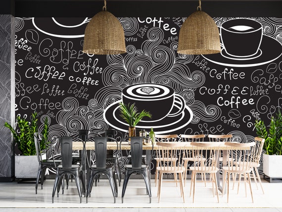 Coffee Text Wallpaper, Cafe Wallpaper, Peel and Stick, Removable