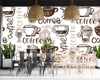 Cafe behang, Cafe Shop Peel en Stick muur muurschildering, stijl Coffee Shop behang, zelfklevende Cafe muur muurschildering, Cafe muur muurschildering