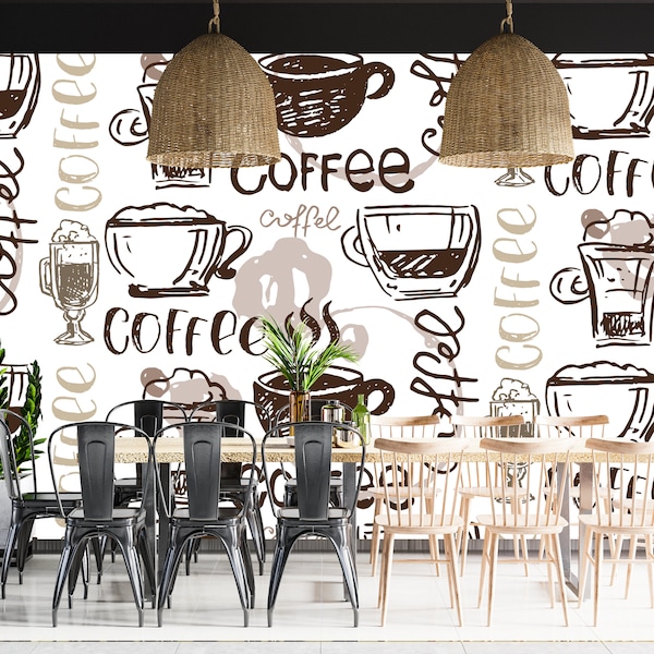 Cafe Wallpaper, Cafe Shop Peel and Stick Wall Mural, Style Coffee Shop Wallpaper, Self Adhesive Cafe Wall Mural, Cafe Wall Mural