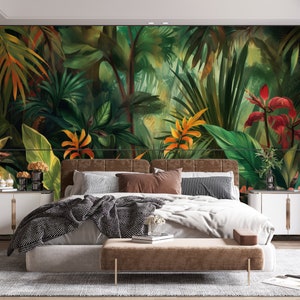 Tropisch behang Schil en plak Getextureerd Vliesvlies Exotische planten botanisch behang Tropische aquarel bloemen en bladeren afbeelding 5