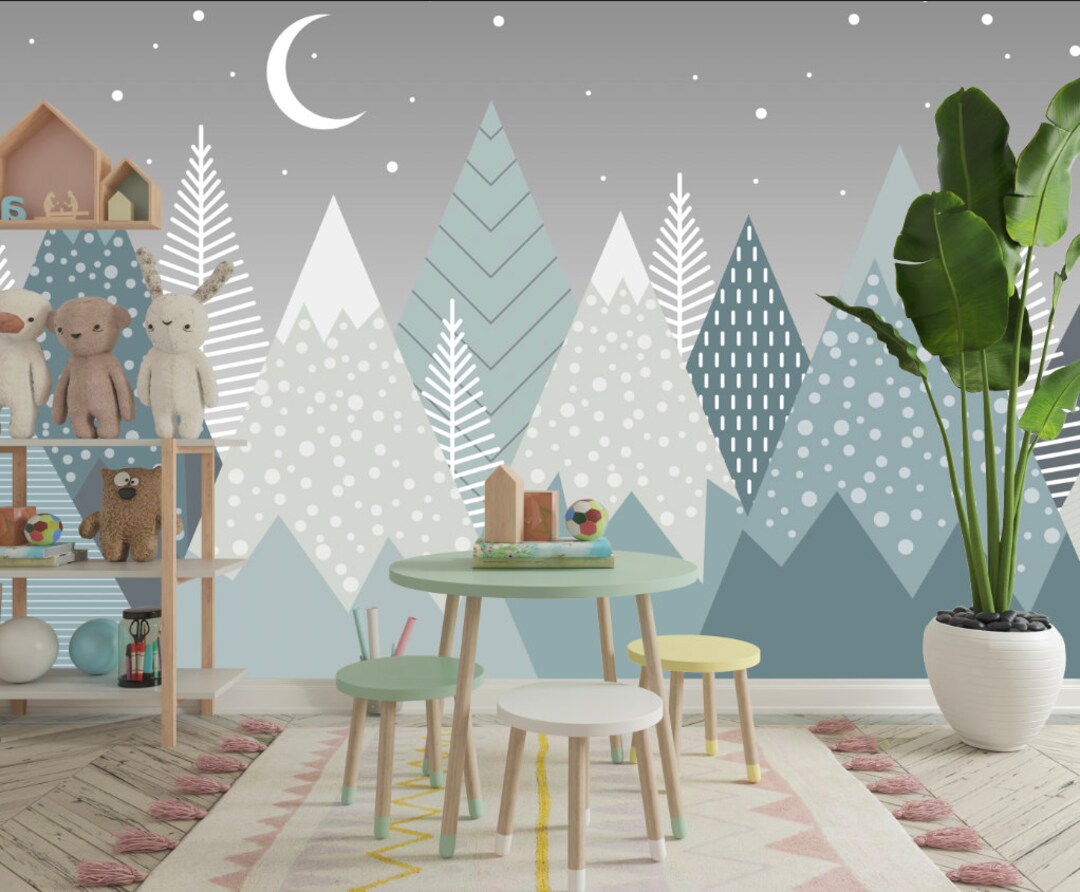 Kids Mountain Wallpaper Nursery Mountain and Sky View Mural Etsy