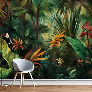 Tropisch behang Schil en plak Getextureerd Vliesvlies Exotische planten botanisch behang Tropische aquarel bloemen en bladeren afbeelding 4