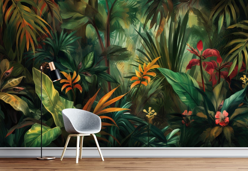 Tropisch behang Schil en plak Getextureerd Vliesvlies Exotische planten botanisch behang Tropische aquarel bloemen en bladeren afbeelding 4