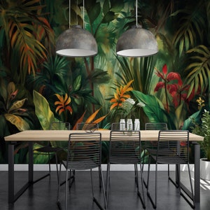 Tropisch behang Schil en plak Getextureerd Vliesvlies Exotische planten botanisch behang Tropische aquarel bloemen en bladeren afbeelding 6