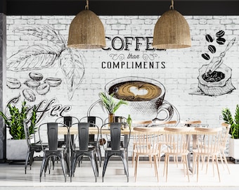 Cafébehang | Franse stijl café muurschildering | Koffiehuisbehang | Restaurant wanddecoratie | Schil en plak | Getextureerd | Niet geweven