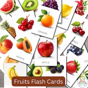 Fruits - Vocabulaire : cartes-éclair, lot de 22, tout-petits et préscolaire, cartes éducatives imprimables, cartes PDF imprimables, cartes en 3 parties