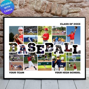 Baseball Photo Collage Canva Frame Template, Customizable Sports Memory Board, Senior Night Gift, Editable Baseball Team Keepsake