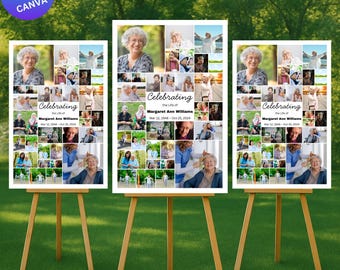 Modello di collage fotografico per funerali: poster commemorativo, celebrazione della vita (download digitale)